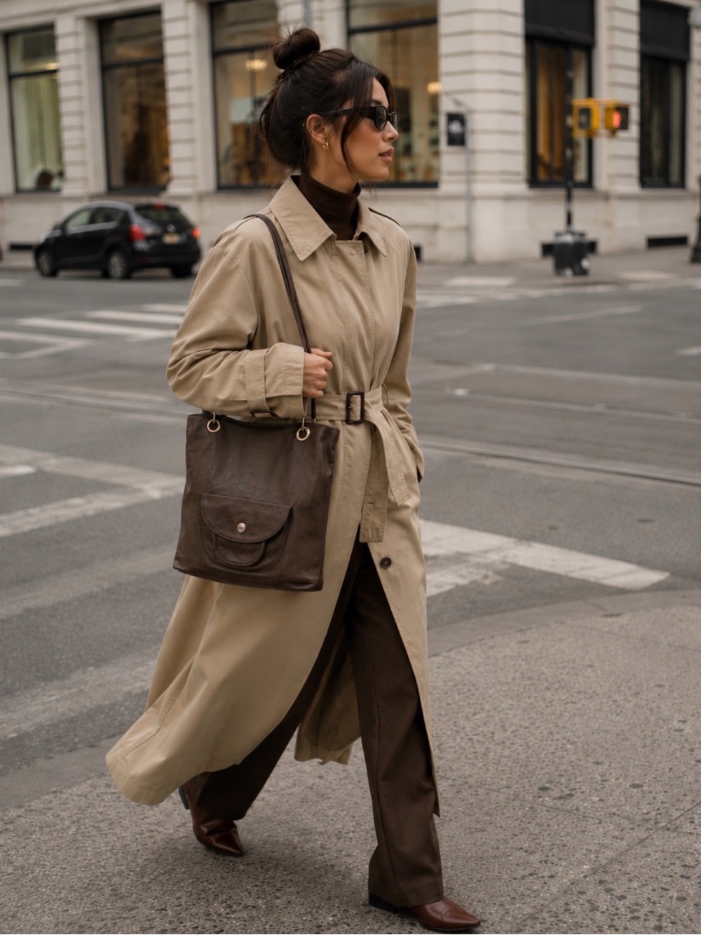 Longchamp Brown Large Lamb Skin Leather Shoulder Bag